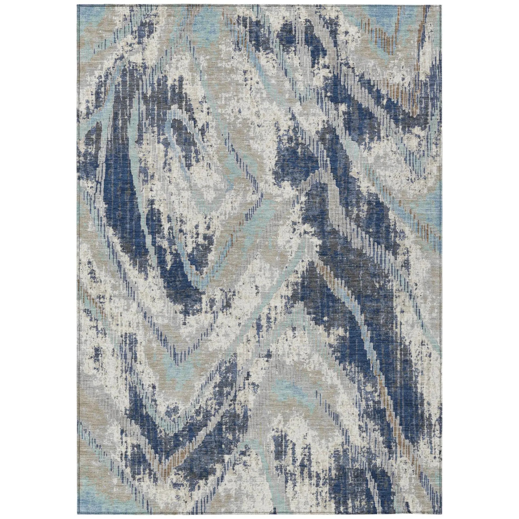 5' X 8' Navy Blue And Blue Abstract Washable Indoor Outdoor Area Rug Homeroots Outdoor