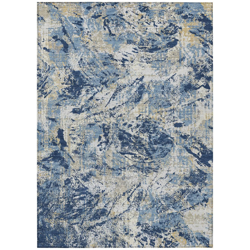 5' X 8' Navy Blue And Blue Abstract Washable Indoor Outdoor Area Rug Homeroots Outdoor