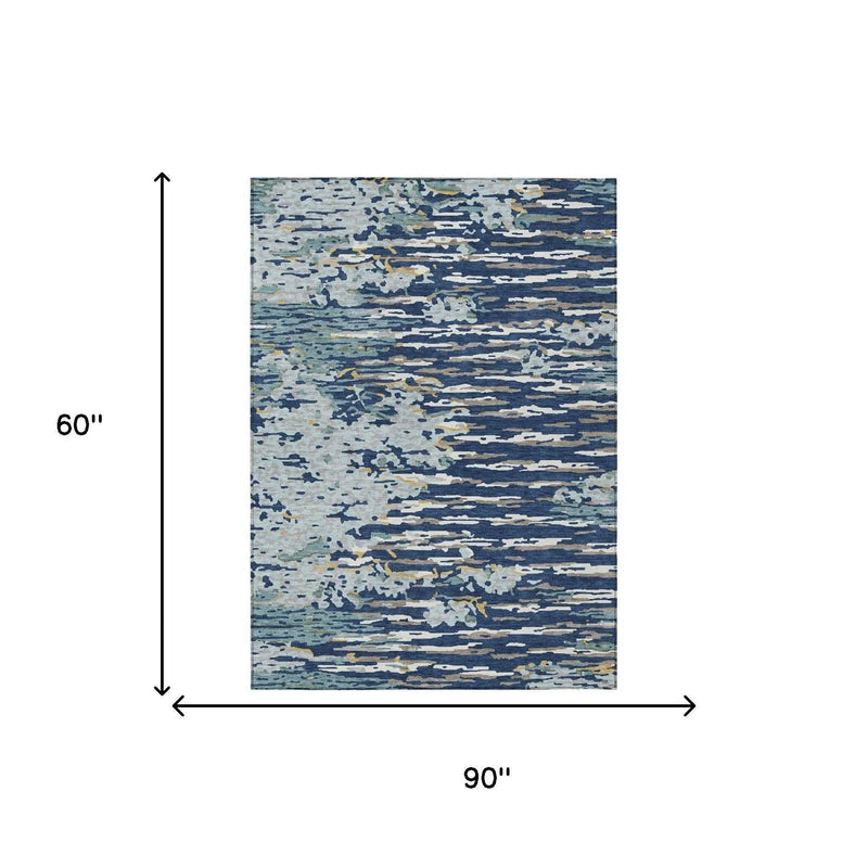 5' X 8' Navy Blue And Blue Abstract Washable Indoor Outdoor Area Rug Homeroots Outdoor