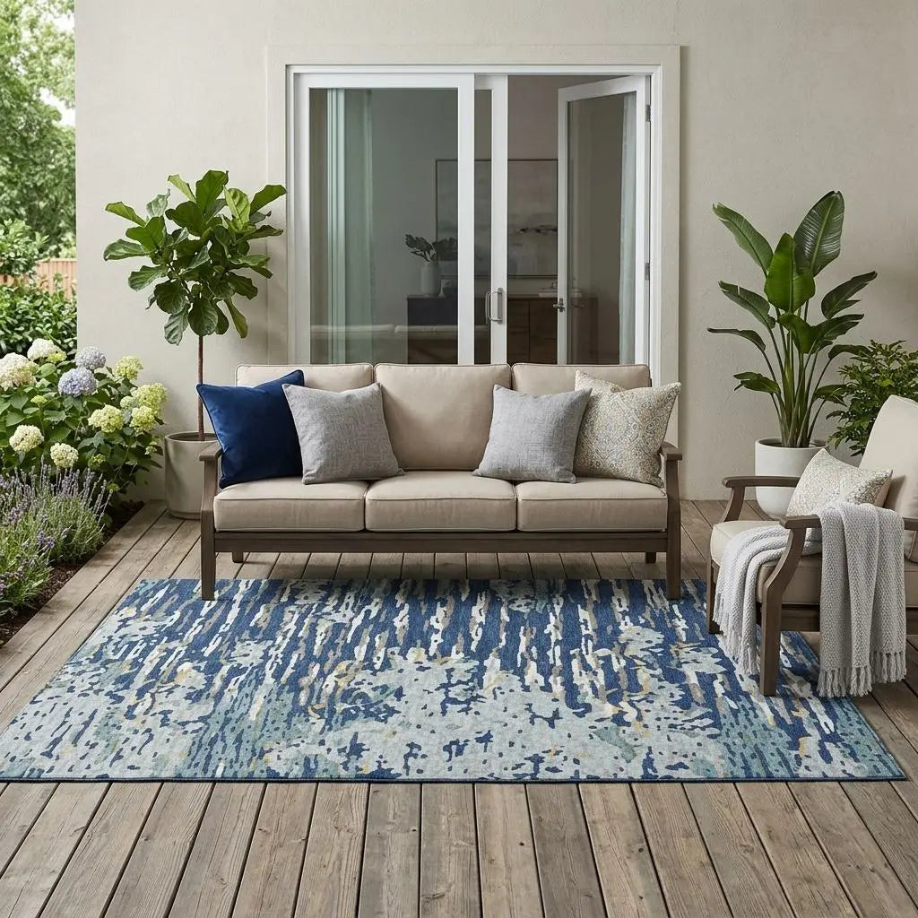 5' X 8' Navy Blue And Blue Abstract Washable Indoor Outdoor Area Rug Homeroots Outdoor