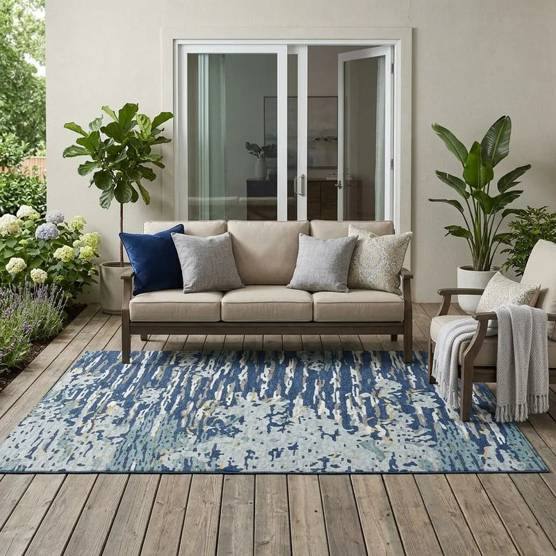 5' X 8' Navy Blue And Blue Abstract Washable Indoor Outdoor Area Rug Homeroots Outdoor