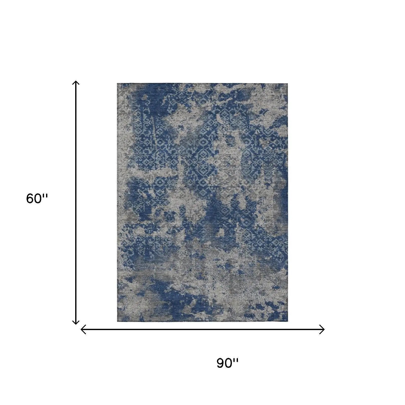 5' X 8' Navy Blue And Blue Abstract Washable Indoor Outdoor Area Rug Homeroots Outdoor