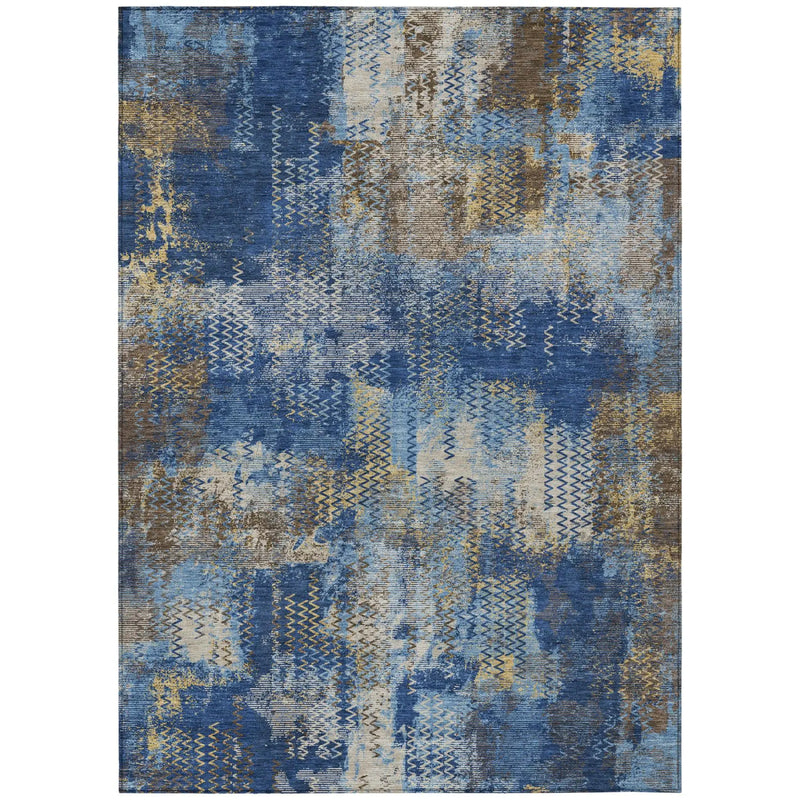 5' X 8' Navy Blue And Blue Abstract Washable Indoor Outdoor Area Rug Homeroots Outdoor