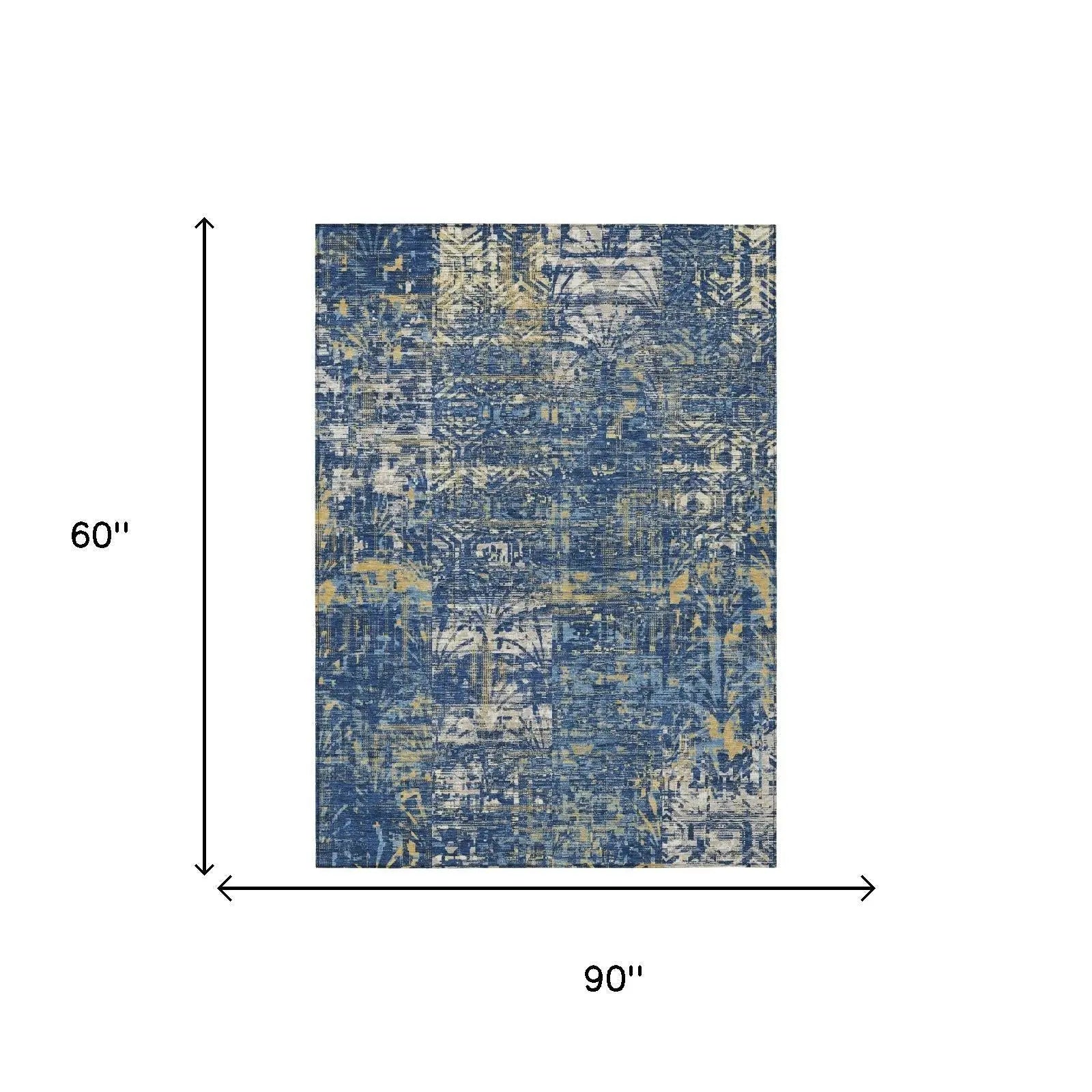 5' X 8' Navy Blue And Blue Abstract Washable Indoor Outdoor Area Rug Homeroots Outdoor