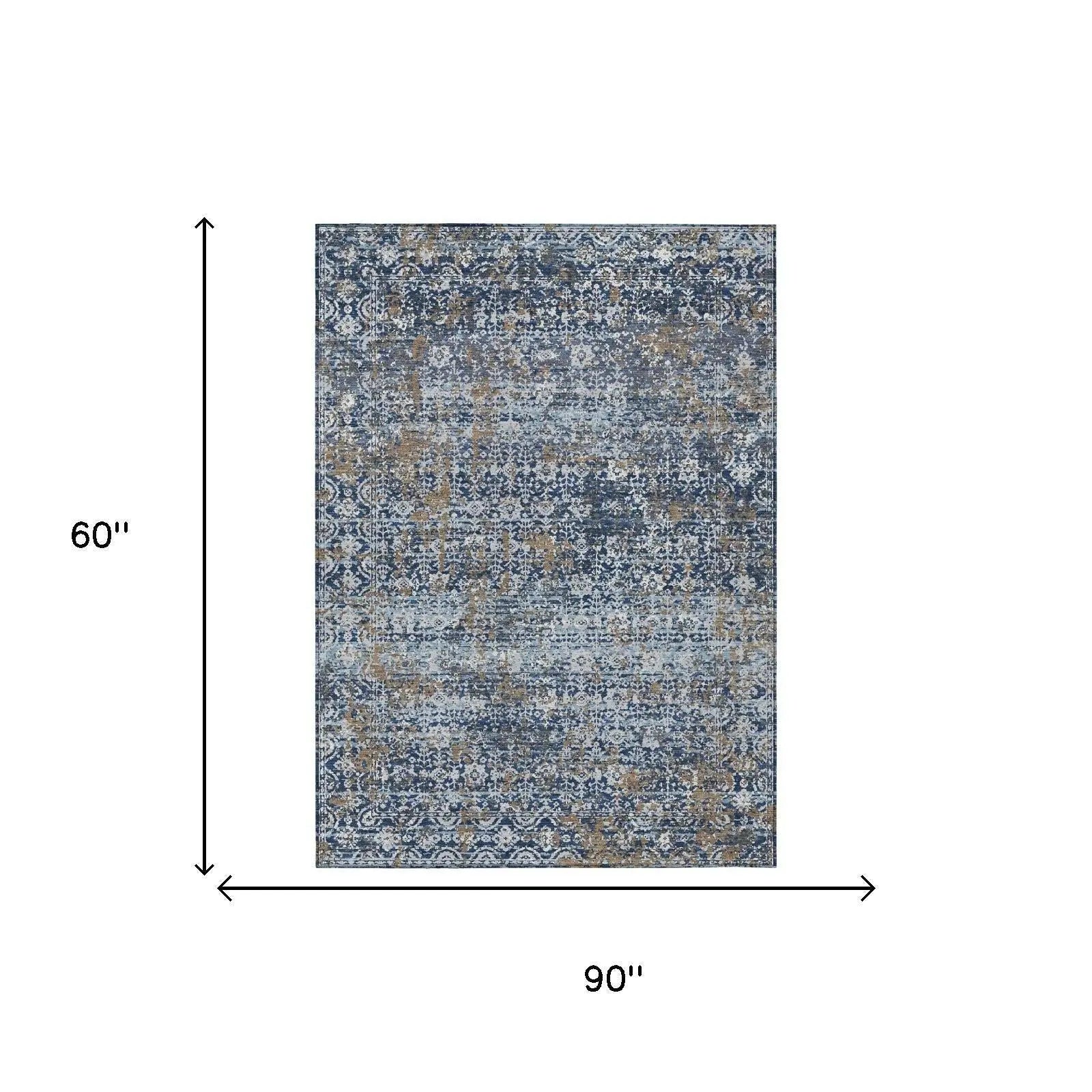 5' X 8' Navy Blue And Blue Abstract Washable Indoor Outdoor Area Rug Homeroots Outdoor