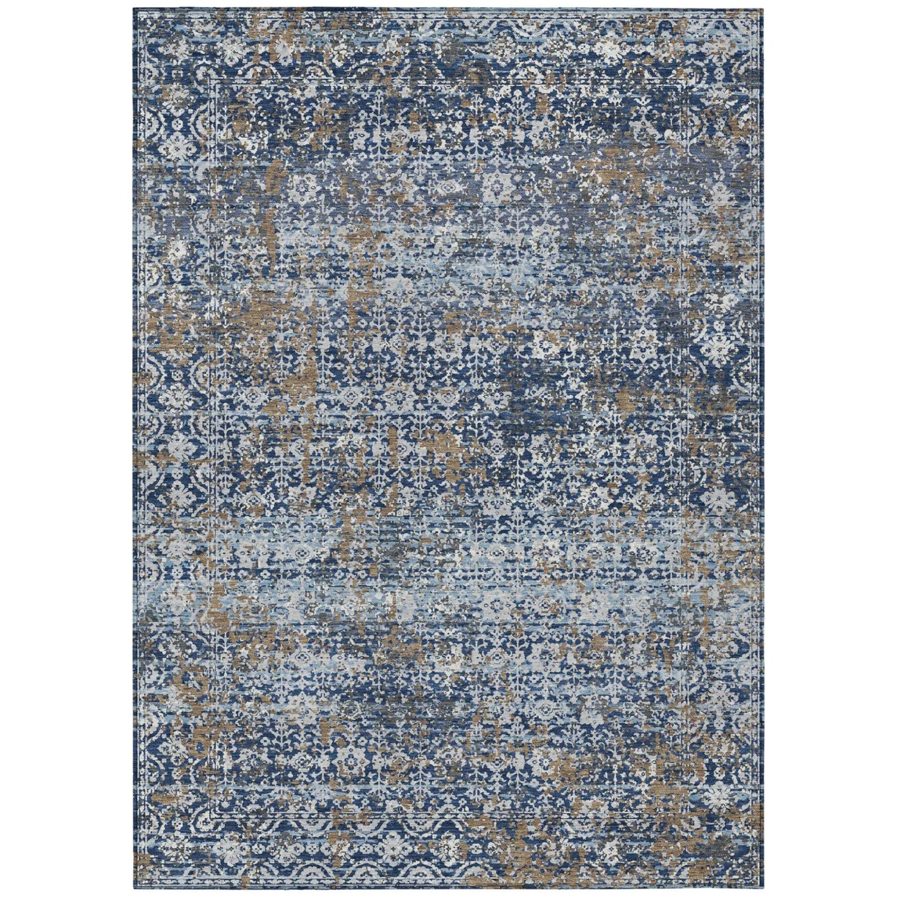5' X 8' Navy Blue And Blue Abstract Washable Indoor Outdoor Area Rug Homeroots Outdoor