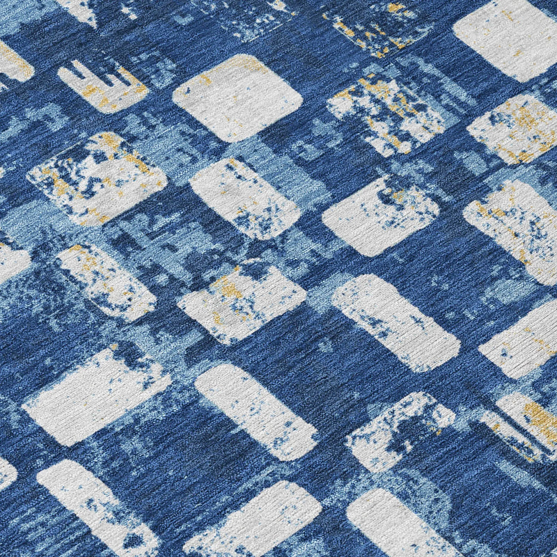 5' X 8' Navy Blue And Blue Abstract Washable Indoor Outdoor Area Rug Homeroots Outdoor