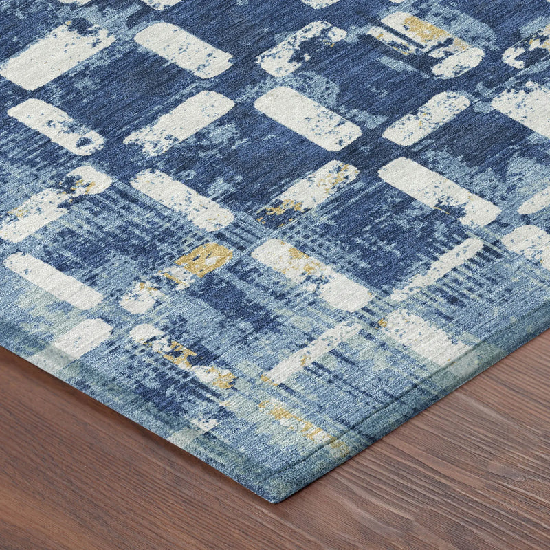 5' X 8' Navy Blue And Blue Abstract Washable Indoor Outdoor Area Rug Homeroots Outdoor
