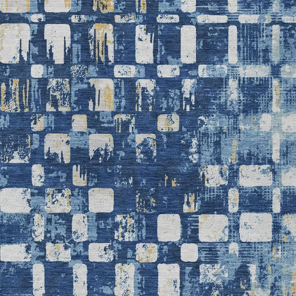 5' X 8' Navy Blue And Blue Abstract Washable Indoor Outdoor Area Rug Homeroots Outdoor
