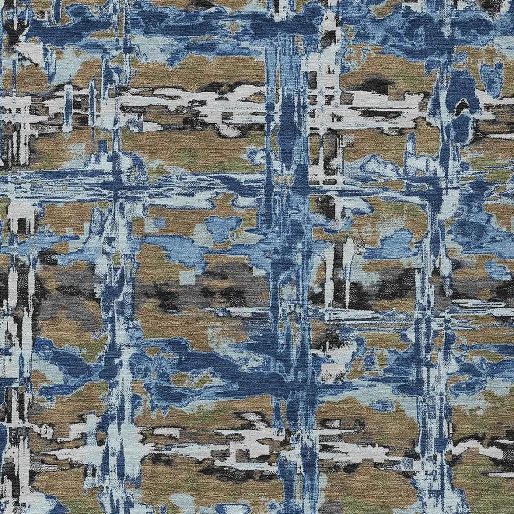 5' X 8' Navy Blue And Blue Abstract Washable Indoor Outdoor Area Rug Homeroots Outdoor