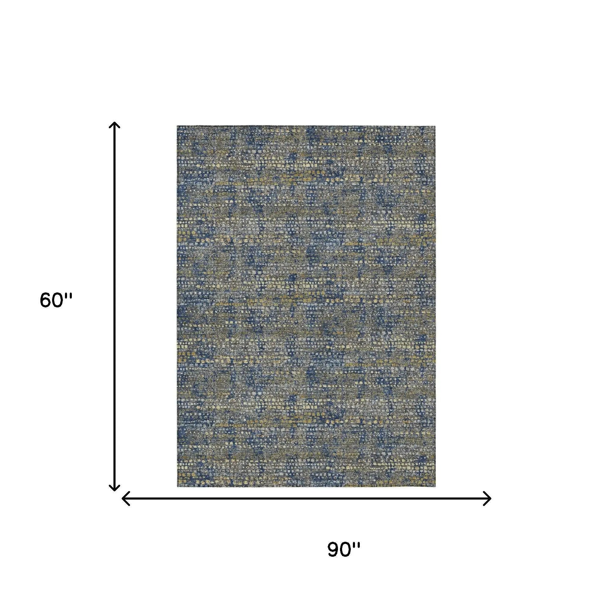 5' X 8' Navy Blue And Blue Abstract Washable Indoor Outdoor Area Rug Homeroots Outdoor