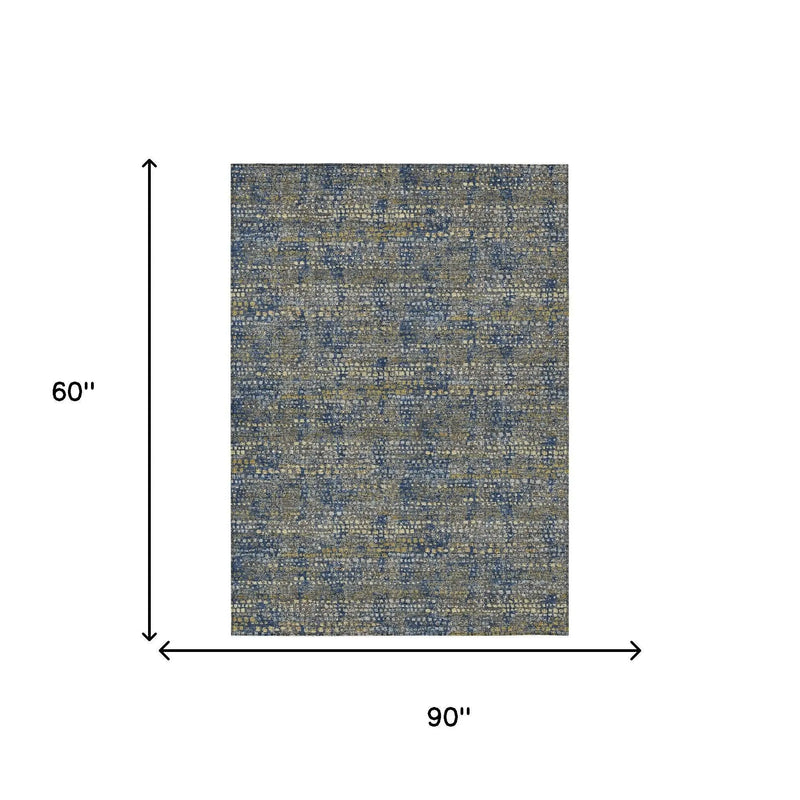5' X 8' Navy Blue And Blue Abstract Washable Indoor Outdoor Area Rug Homeroots Outdoor