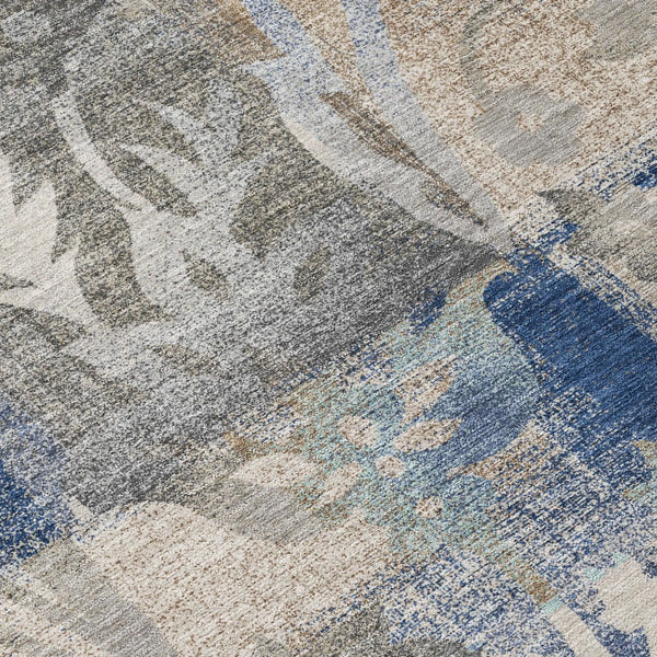 5' X 8' Navy Blue And Blue Botanical Leaves Washable Indoor Outdoor Area Rug Homeroots Outdoor