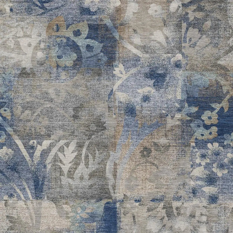 5' X 8' Navy Blue And Blue Botanical Leaves Washable Indoor Outdoor Area Rug Homeroots Outdoor