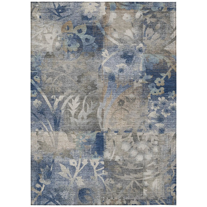 5' X 8' Navy Blue And Blue Botanical Leaves Washable Indoor Outdoor Area Rug Homeroots Outdoor