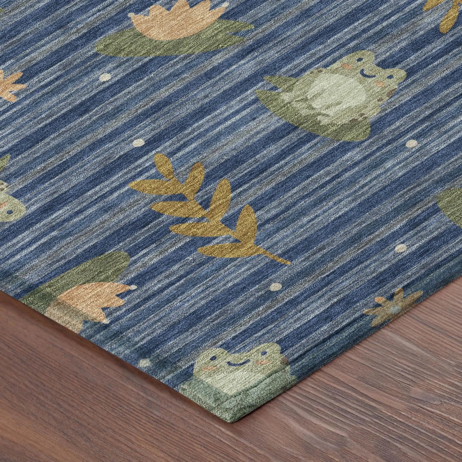 5' X 8' Navy Blue And Blue Botanical Leaves Washable Indoor Outdoor Area Rug Homeroots Outdoor