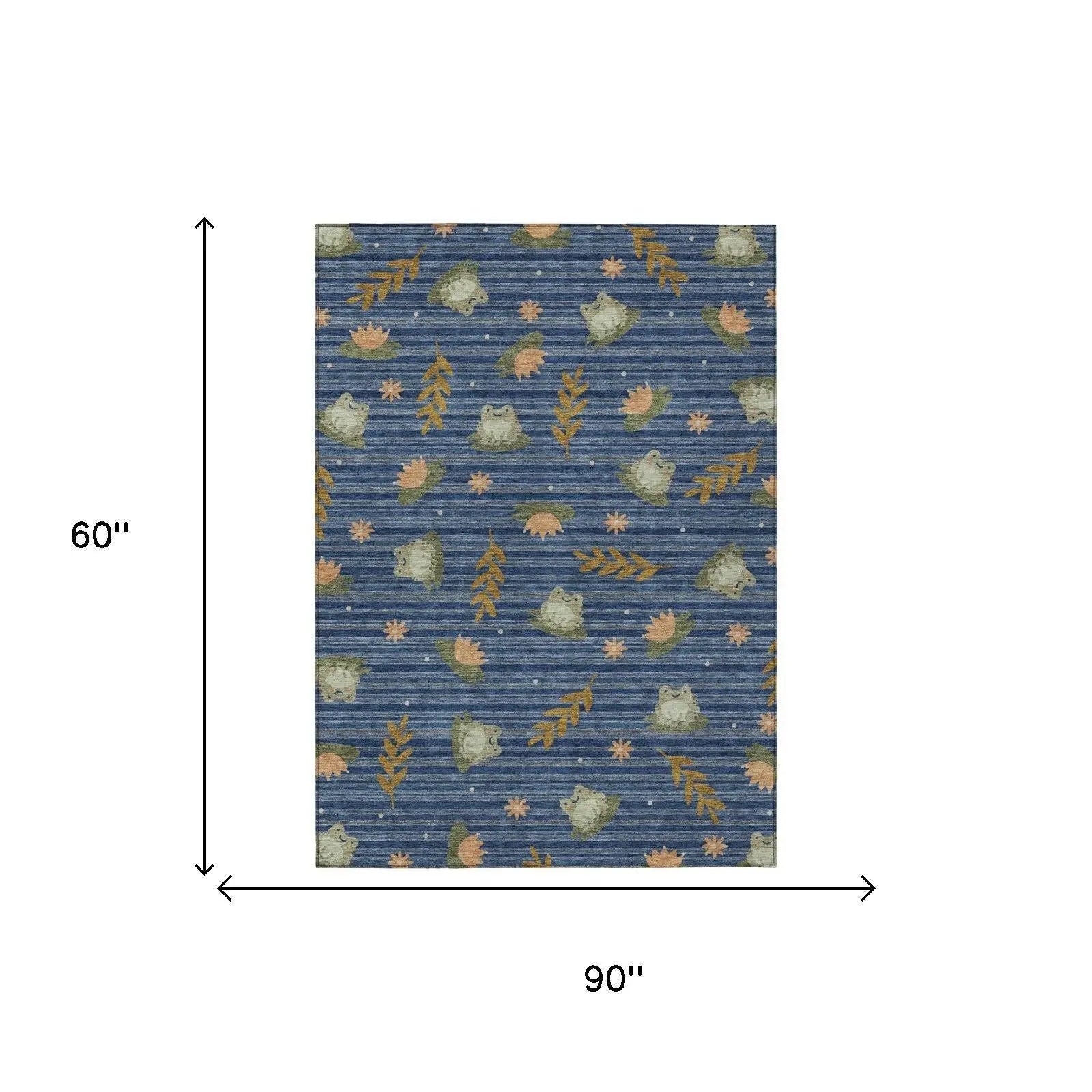 5' X 8' Navy Blue And Blue Botanical Leaves Washable Indoor Outdoor Area Rug Homeroots Outdoor