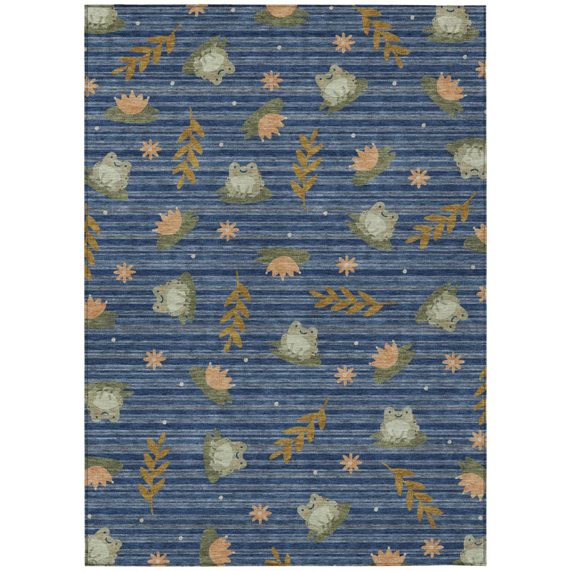 5' X 8' Navy Blue And Blue Botanical Leaves Washable Indoor Outdoor Area Rug Homeroots Outdoor
