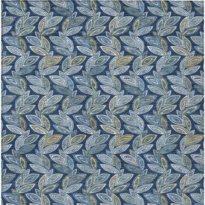 5' X 8' Navy Blue And Blue Botanical Leaves Washable Indoor Outdoor Area Rug Homeroots Outdoor