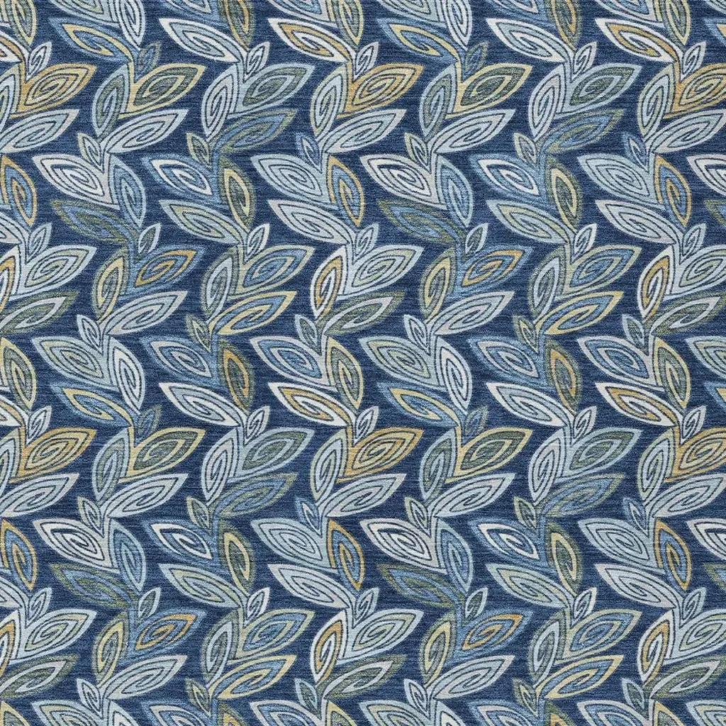 5' X 8' Navy Blue And Blue Botanical Leaves Washable Indoor Outdoor Area Rug Homeroots Outdoor