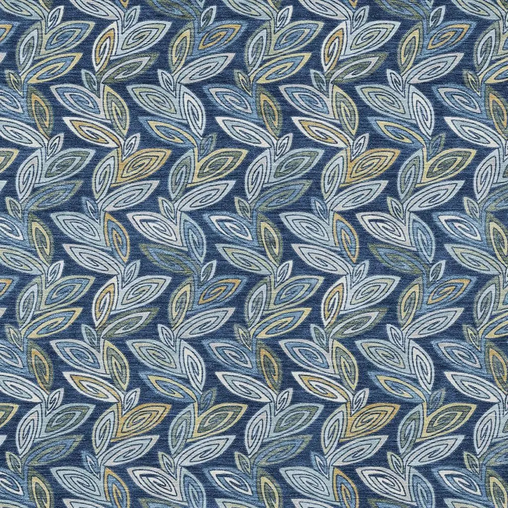 5' X 8' Navy Blue And Blue Botanical Leaves Washable Indoor Outdoor Area Rug Homeroots Outdoor
