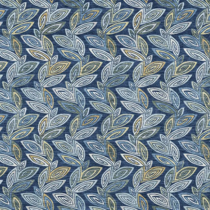 5' X 8' Navy Blue And Blue Botanical Leaves Washable Indoor Outdoor Area Rug Homeroots Outdoor
