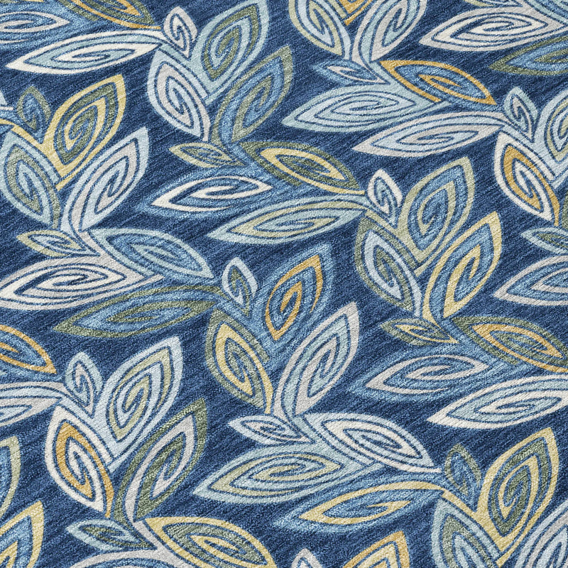 5' X 8' Navy Blue And Blue Botanical Leaves Washable Indoor Outdoor Area Rug Homeroots Outdoor