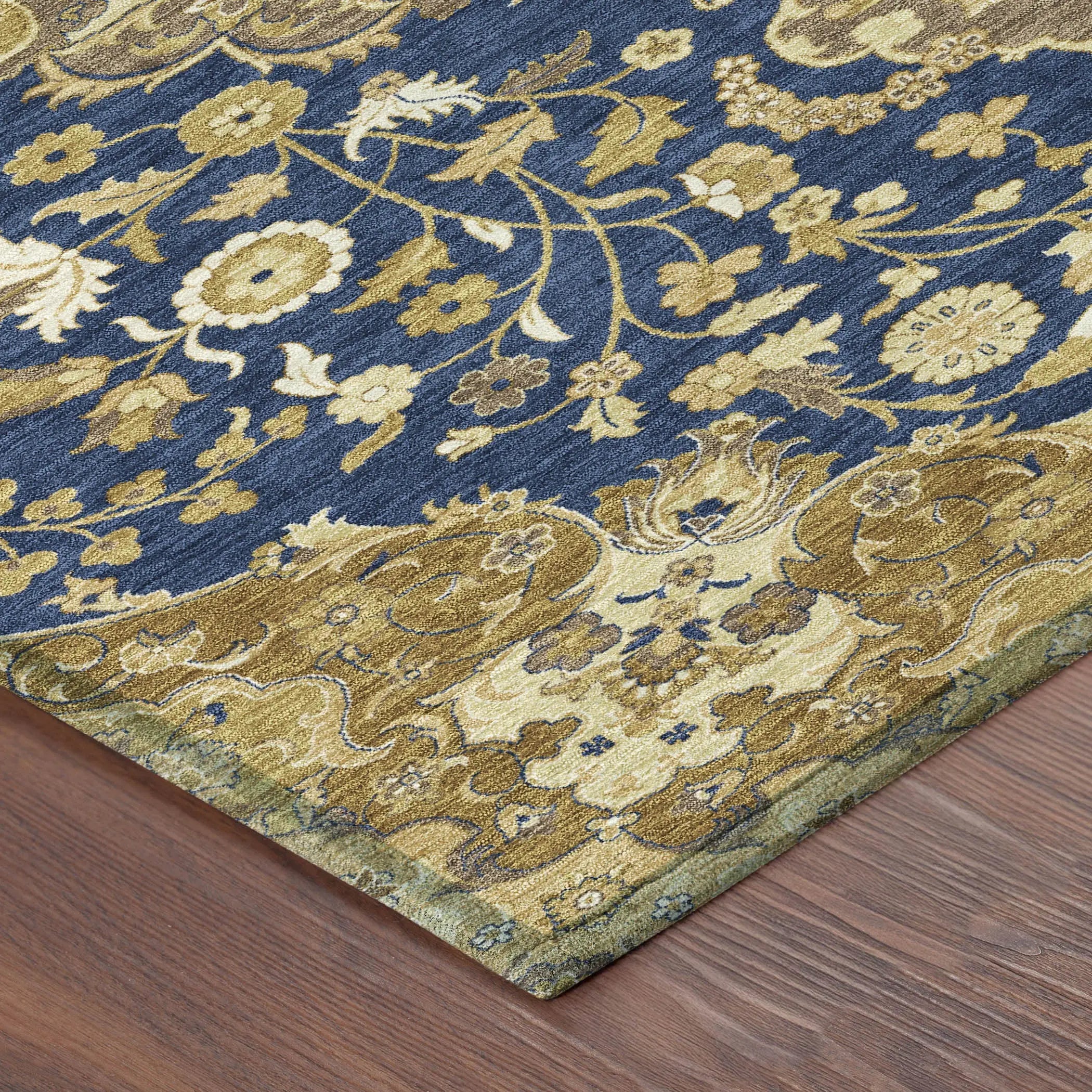 5' X 8' Navy Blue And Blue Damask Washable Indoor Outdoor Area Rug Homeroots Outdoor