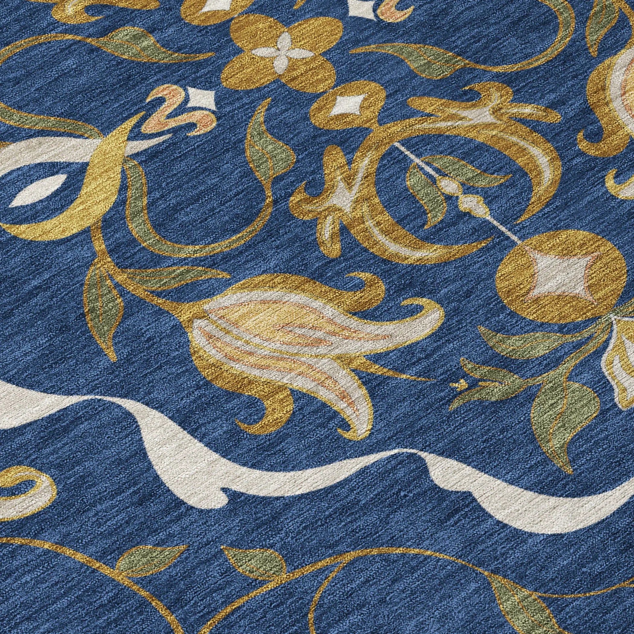 5' X 8' Navy Blue And Blue Damask Washable Indoor Outdoor Area Rug Homeroots Outdoor
