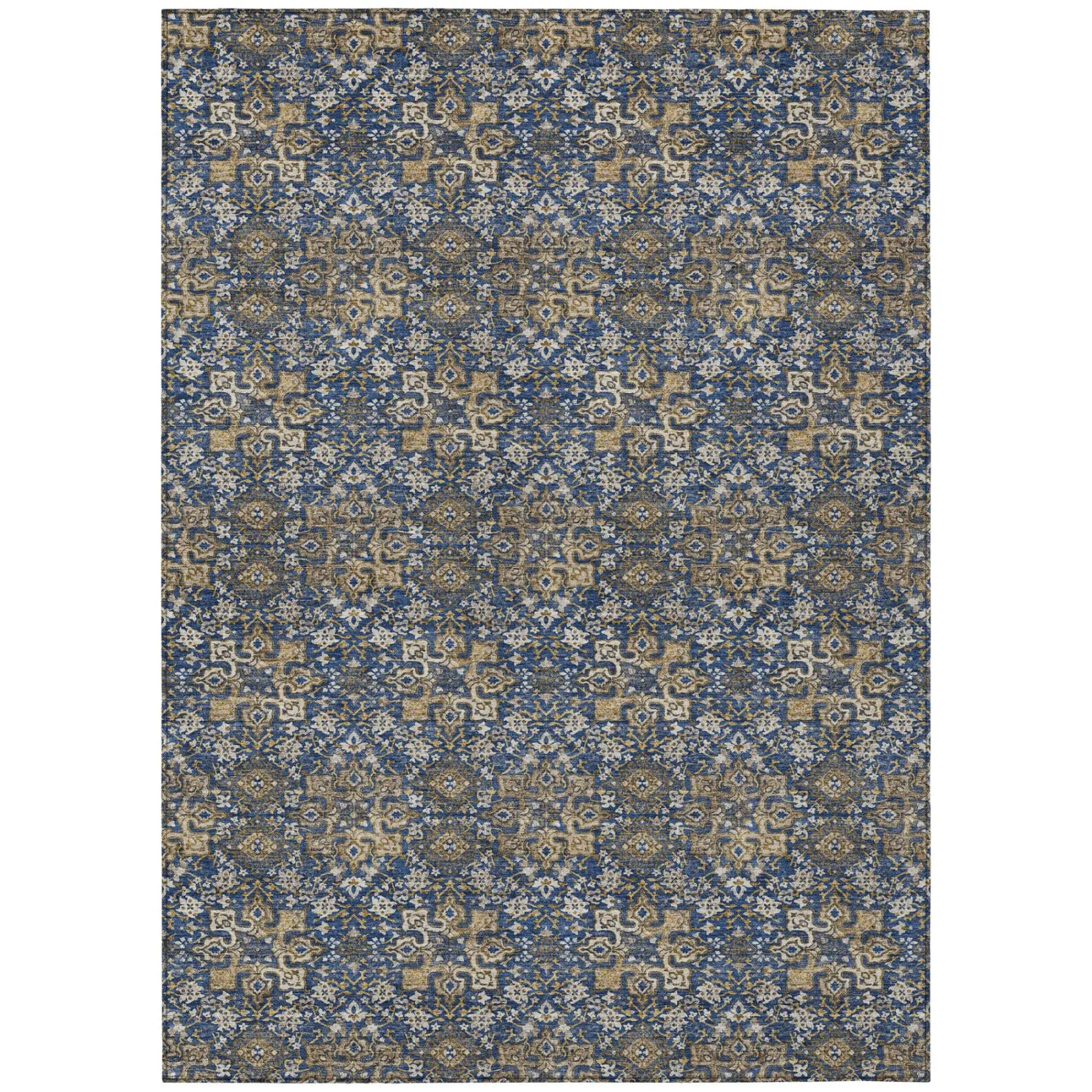 5' X 8' Navy Blue And Blue Damask Washable Indoor Outdoor Area Rug Homeroots Outdoor