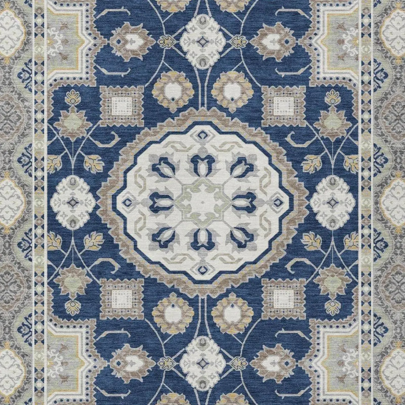 5' X 8' Navy Blue And Blue Floral Medallion Washable Indoor Outdoor Area Rug Homeroots Outdoor