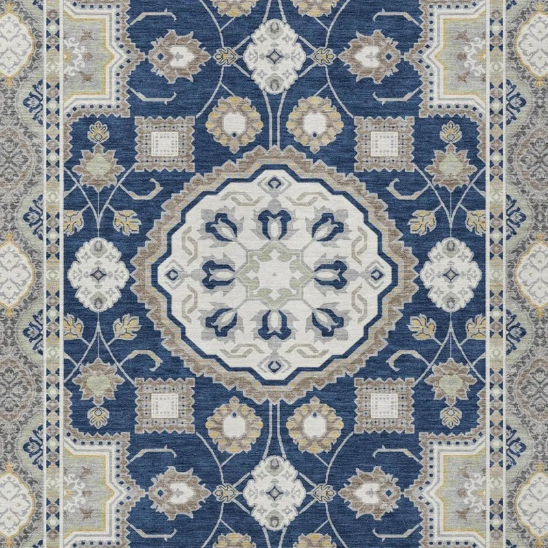 5' X 8' Navy Blue And Blue Floral Medallion Washable Indoor Outdoor Area Rug Homeroots Outdoor