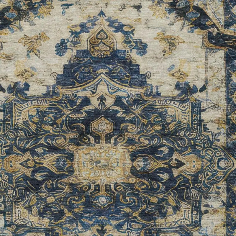 5' X 8' Navy Blue And Blue Floral Medallion Washable Indoor Outdoor Area Rug Homeroots Outdoor