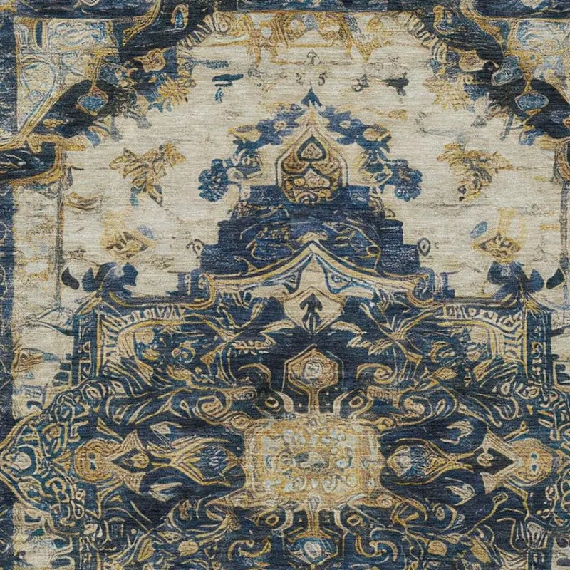 5' X 8' Navy Blue And Blue Floral Medallion Washable Indoor Outdoor Area Rug Homeroots Outdoor