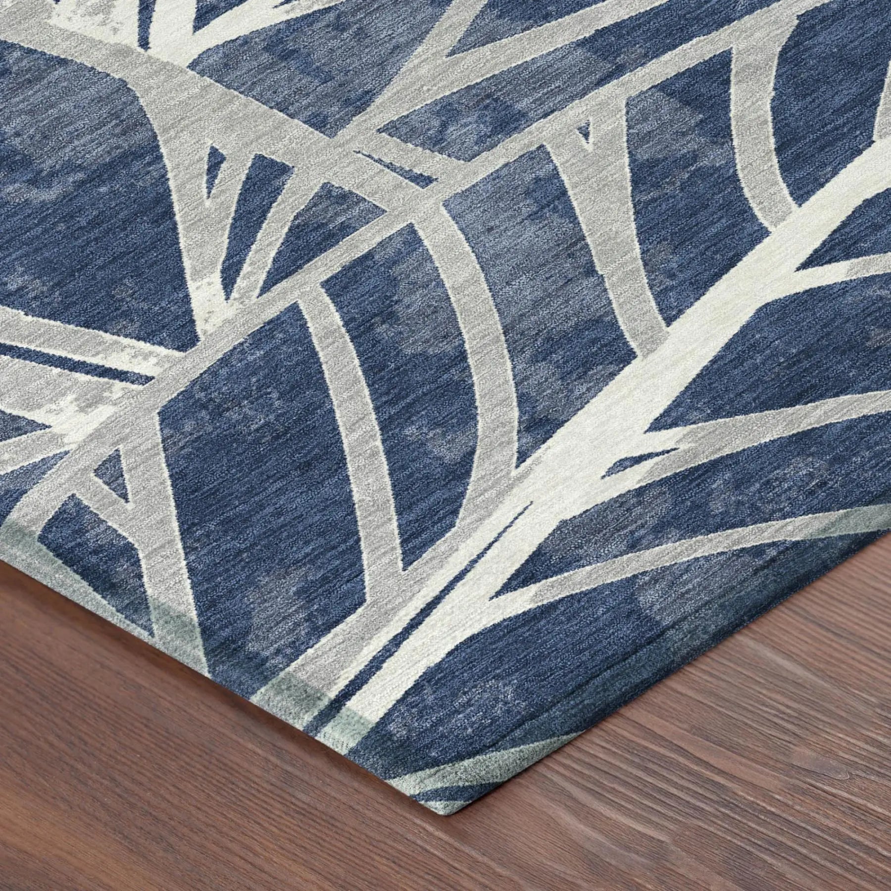 5' X 8' Navy Blue And Blue Floral Washable Indoor Outdoor Area Rug Homeroots Outdoor