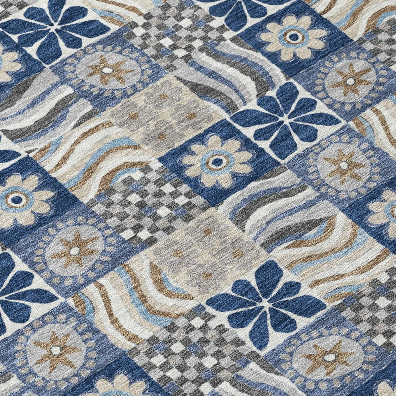 5' X 8' Navy Blue And Blue Floral Washable Indoor Outdoor Area Rug Homeroots Outdoor