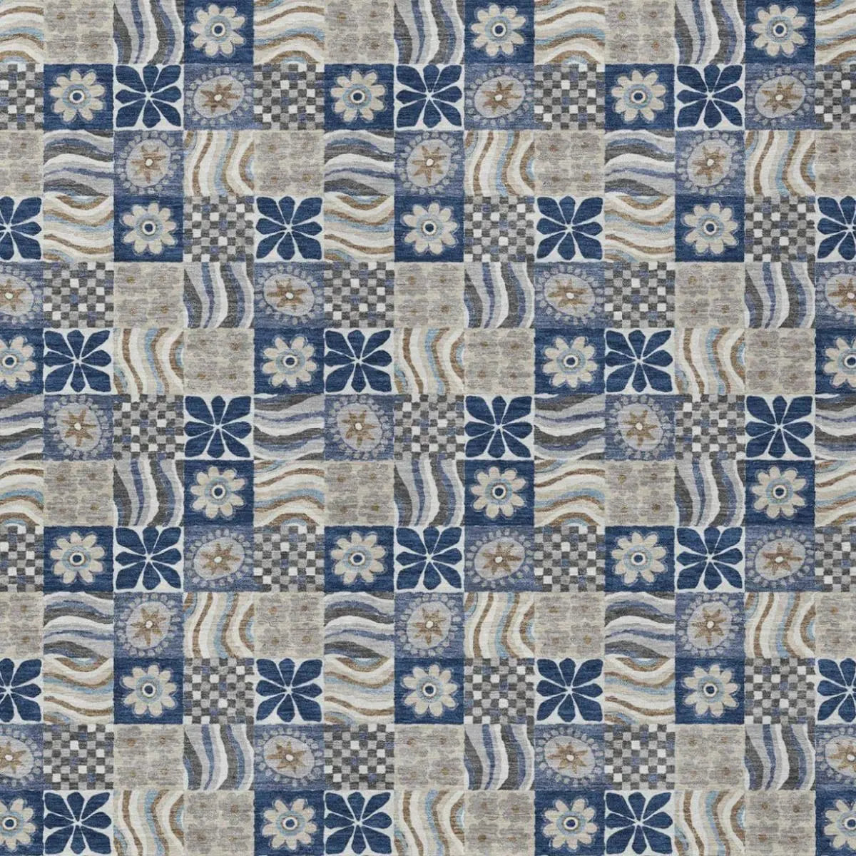 5' X 8' Navy Blue And Blue Floral Washable Indoor Outdoor Area Rug Homeroots Outdoor