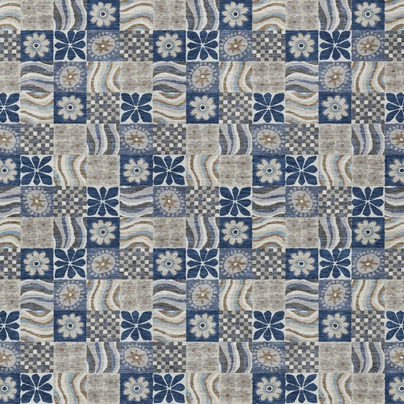 5' X 8' Navy Blue And Blue Floral Washable Indoor Outdoor Area Rug Homeroots Outdoor