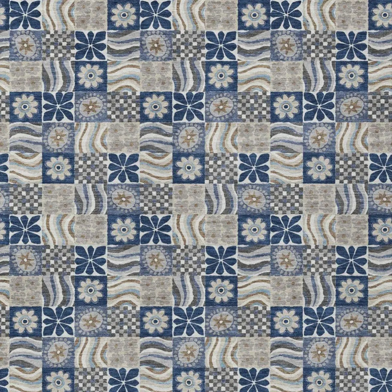5' X 8' Navy Blue And Blue Floral Washable Indoor Outdoor Area Rug Homeroots Outdoor