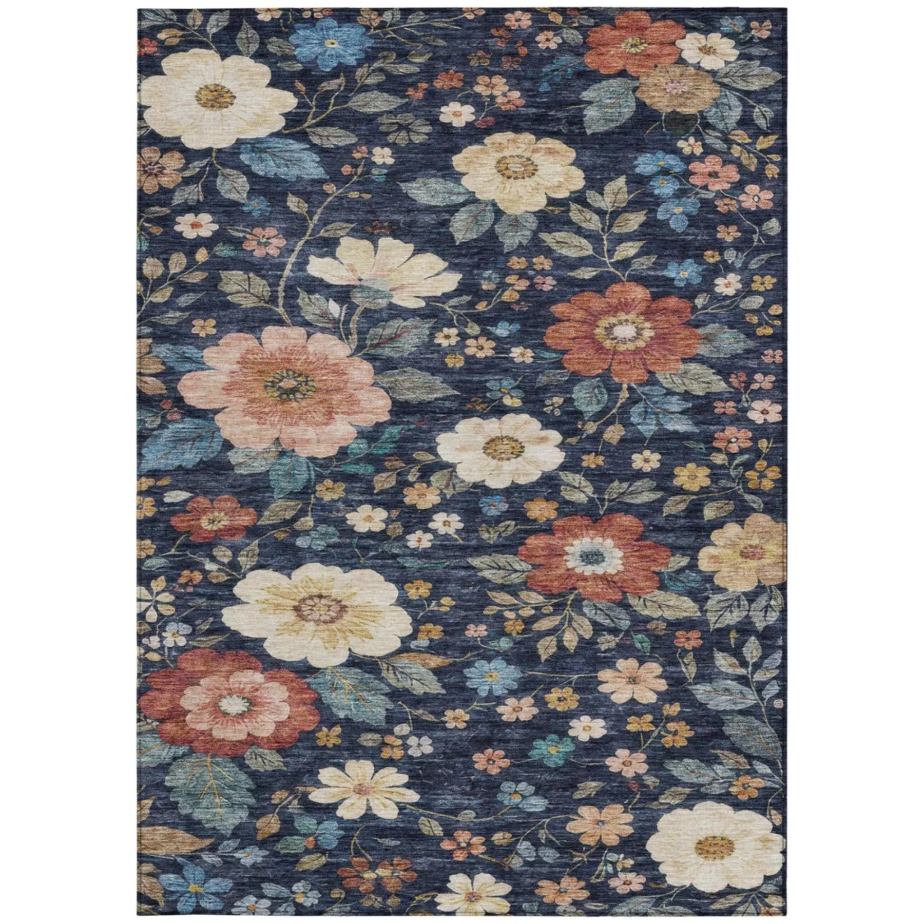 5' X 8' Navy Blue And Blue Floral Washable Indoor Outdoor Area Rug Homeroots Outdoor