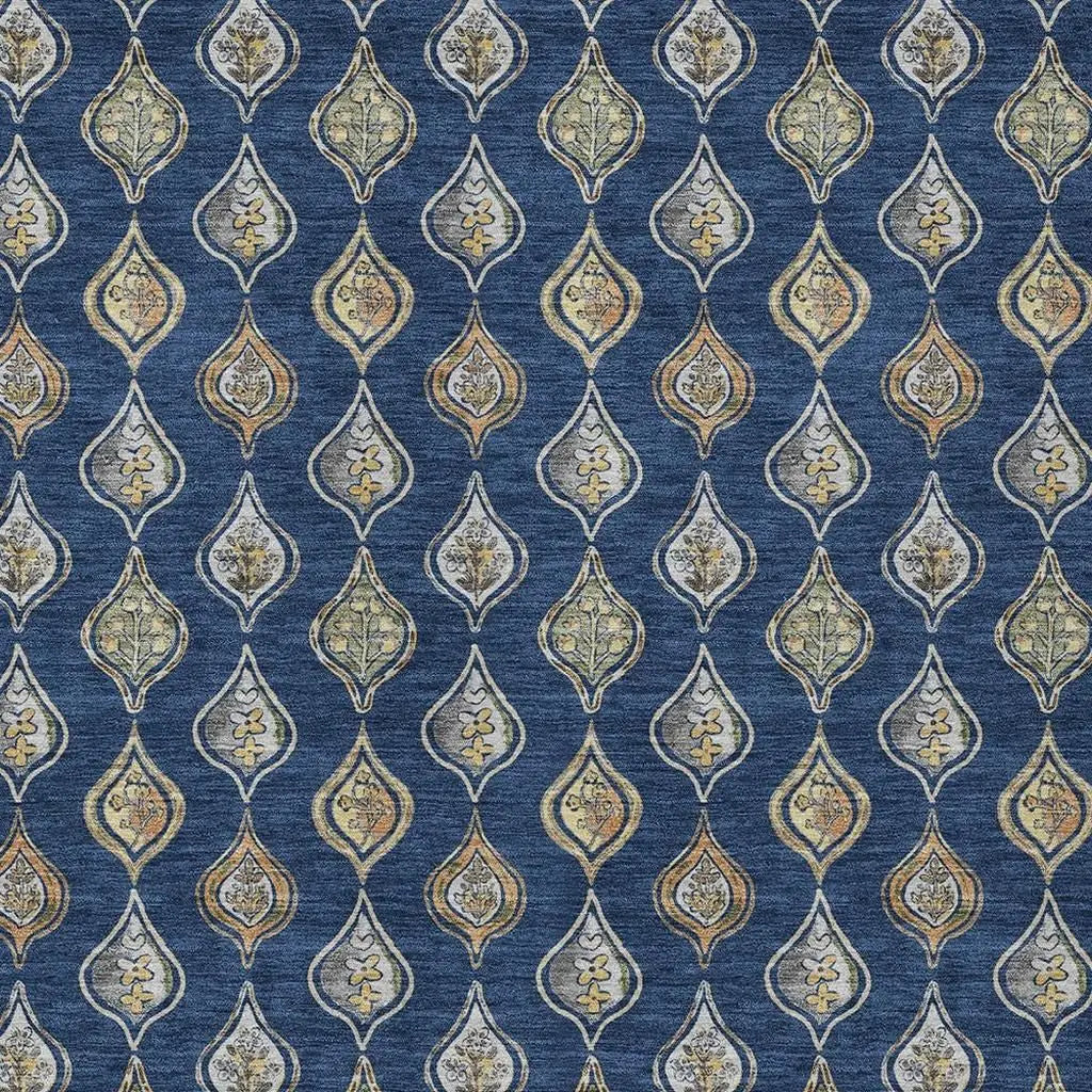5' X 8' Navy Blue And Blue Floral Washable Indoor Outdoor Area Rug Homeroots Outdoor