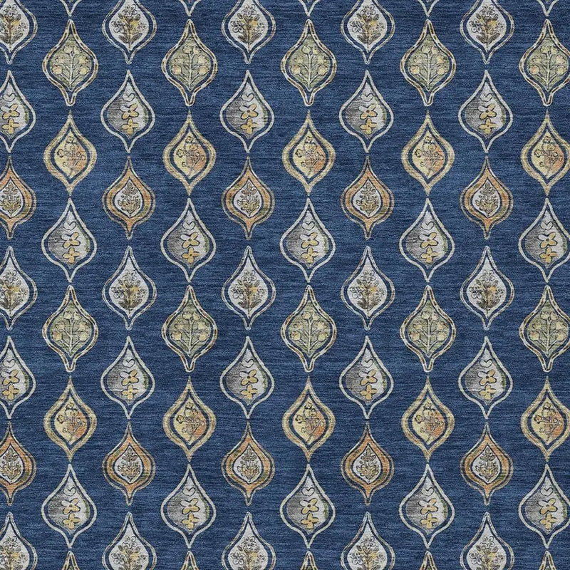 5' X 8' Navy Blue And Blue Floral Washable Indoor Outdoor Area Rug Homeroots Outdoor