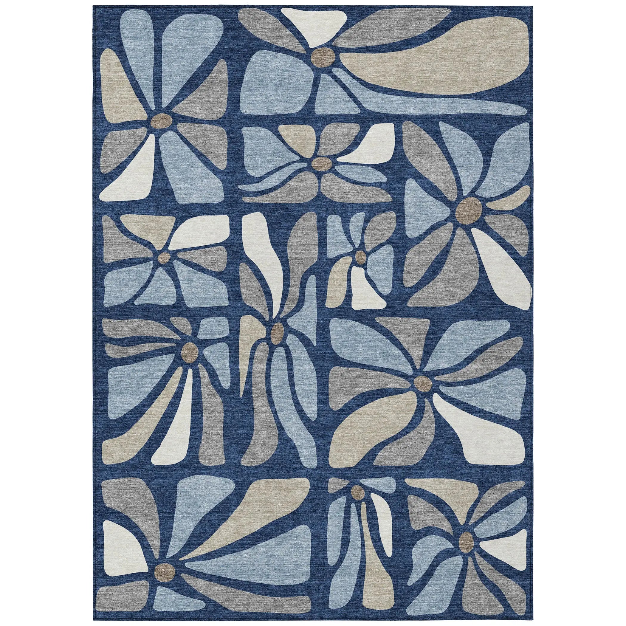 5' X 8' Navy Blue And Blue Floral Washable Indoor Outdoor Area Rug Homeroots Outdoor