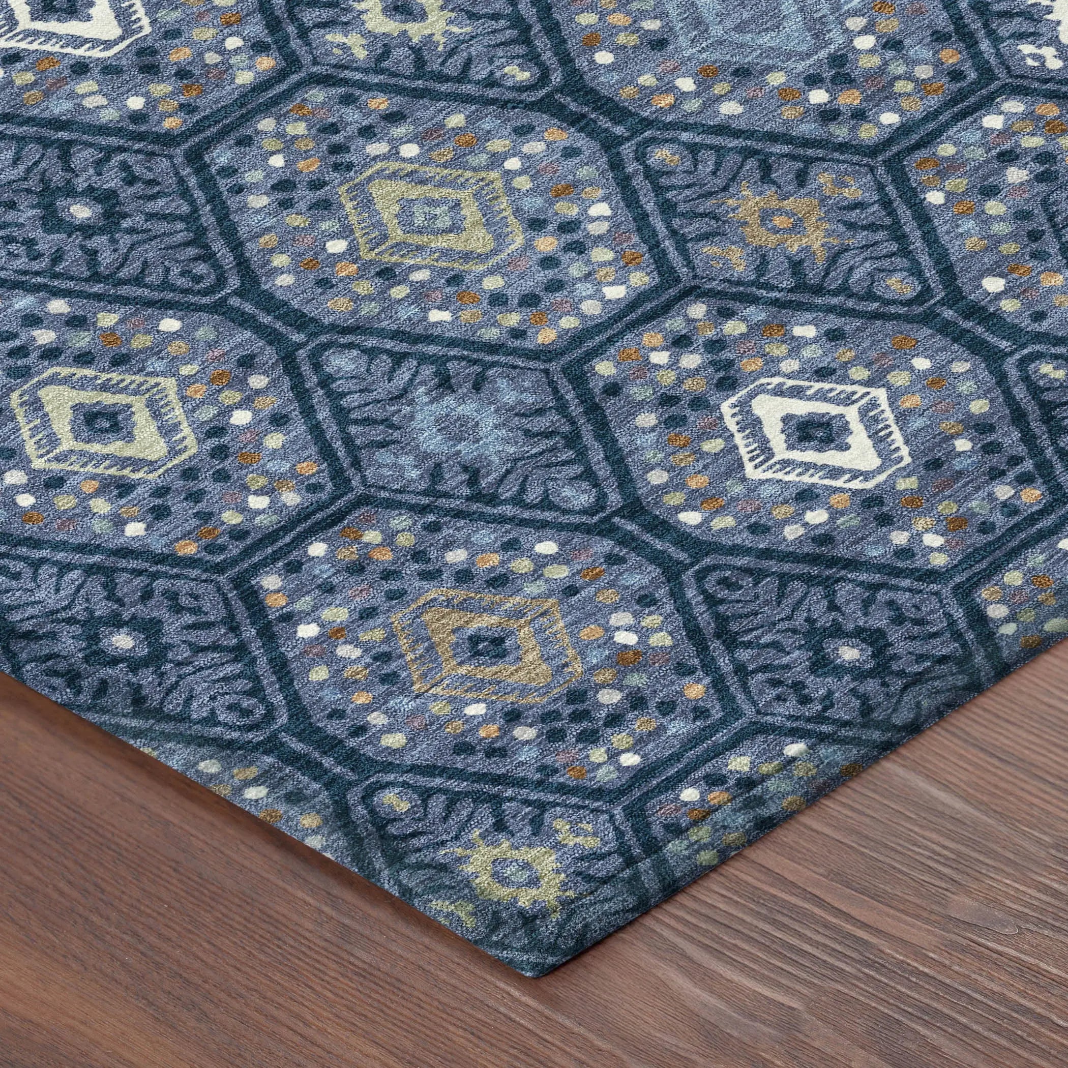 5' X 8' Navy Blue And Blue Geometric Washable Indoor Outdoor Area Rug Homeroots Outdoor