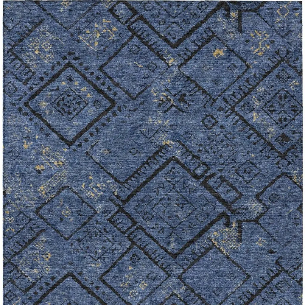 5' X 8' Navy Blue And Blue Geometric Washable Indoor Outdoor Area Rug Homeroots Outdoor
