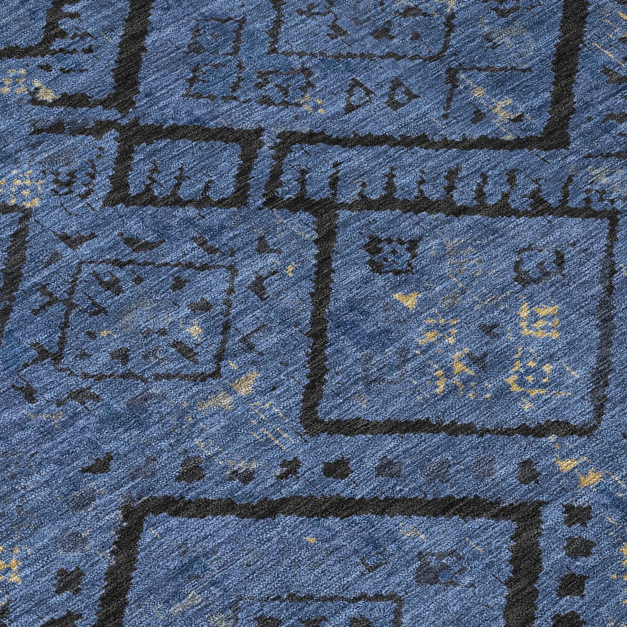 5' X 8' Navy Blue And Blue Geometric Washable Indoor Outdoor Area Rug Homeroots Outdoor
