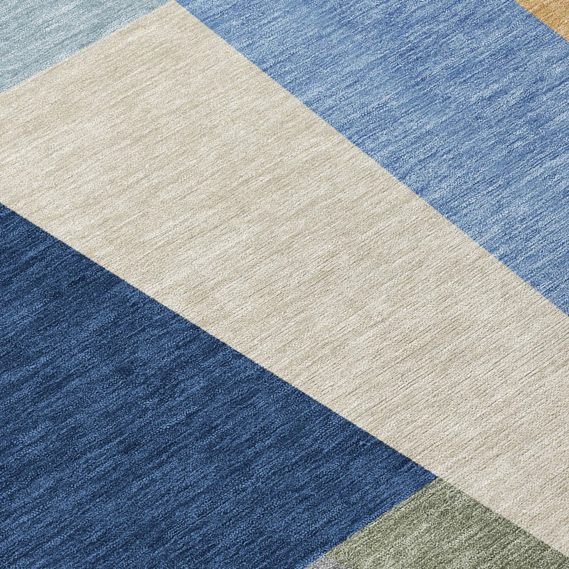 5' X 8' Navy Blue And Blue Geometric Washable Indoor Outdoor Area Rug Homeroots Outdoor