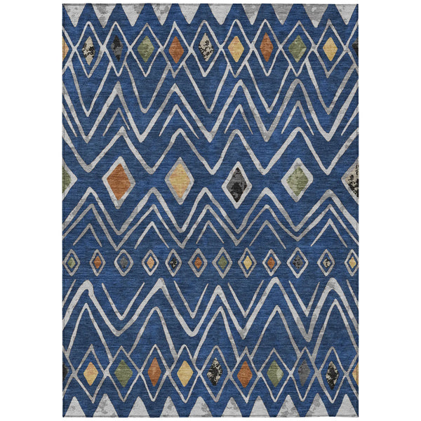 5' X 8' Navy Blue And Blue Geometric Washable Indoor Outdoor Area Rug Homeroots Outdoor