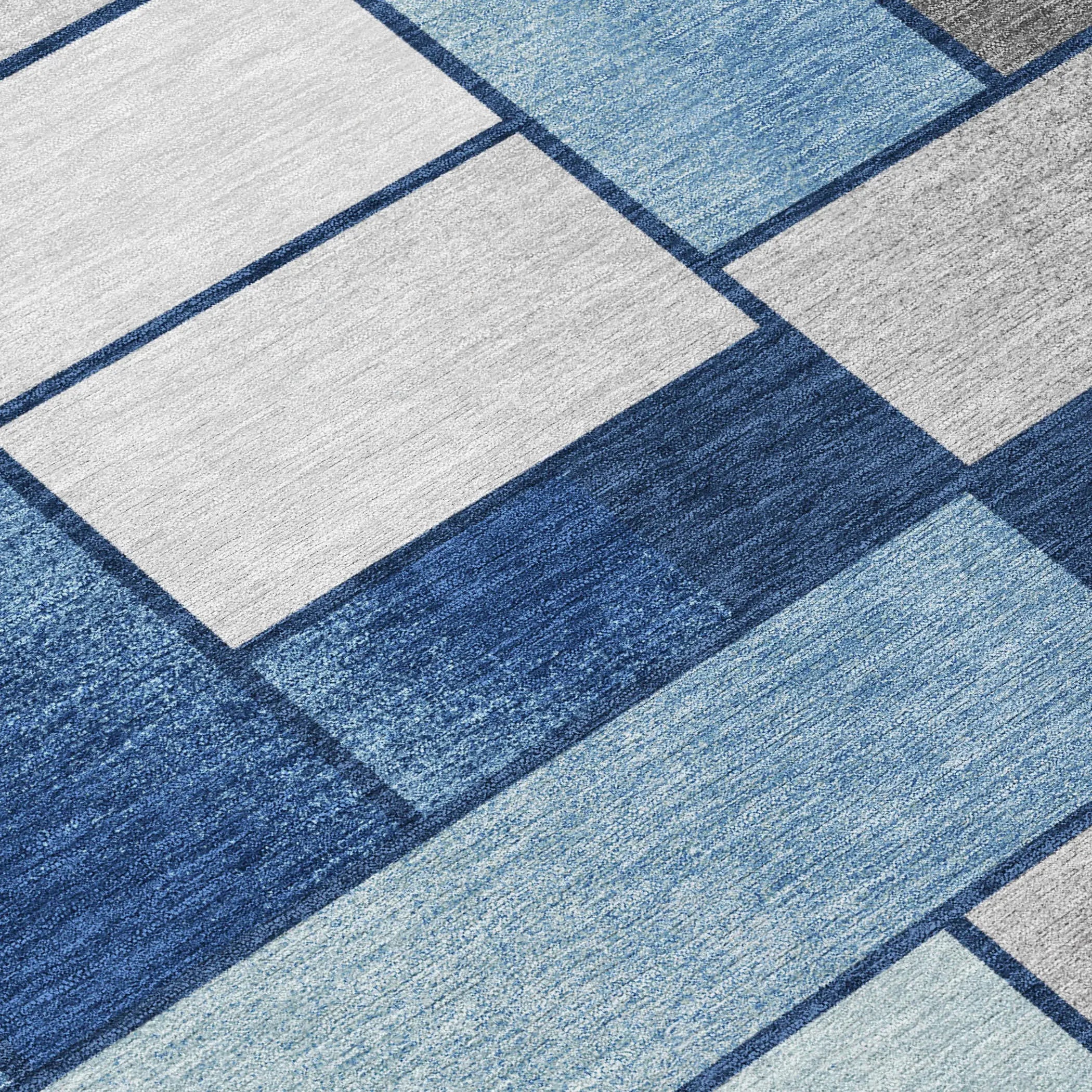 5' X 8' Navy Blue And Blue Geometric Washable Indoor Outdoor Area Rug Homeroots Outdoor