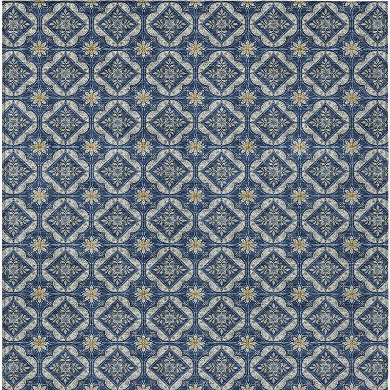 5' X 8' Navy Blue And Blue Geometric Washable Indoor Outdoor Area Rug Homeroots Outdoor
